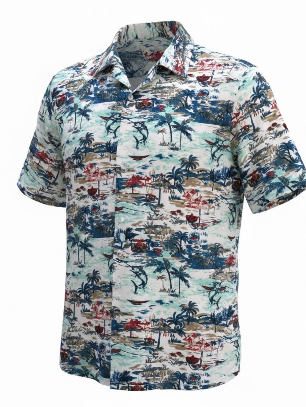 Columbia PFG Shirt Mens XXL Palm Trees/ Fish Print Vented Short Sleeve Button Up